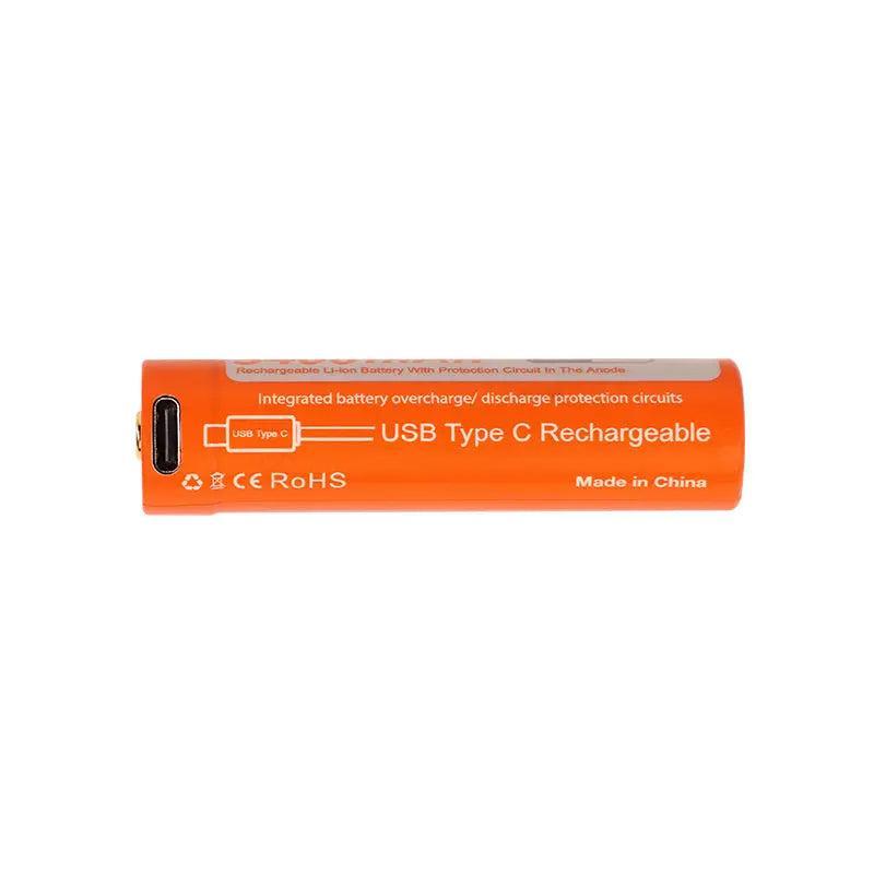 OrcaTorch 18650 battery with USB-C charging port