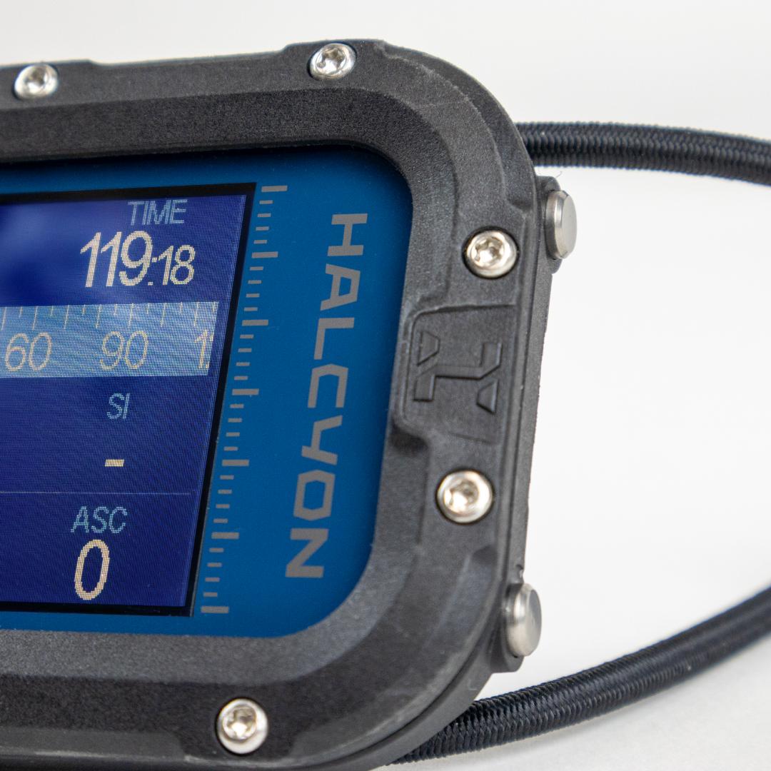 Halcyon Symbios Blue Handset close-up of housing and bungee mount