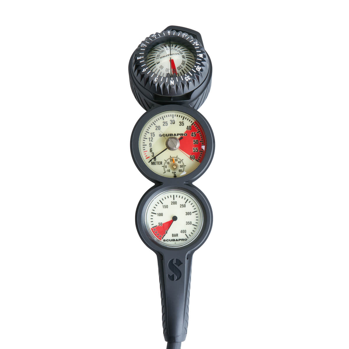 Used Scubapro 3-Gauge In-line Standard Pressure Depth Gauge Compass Console