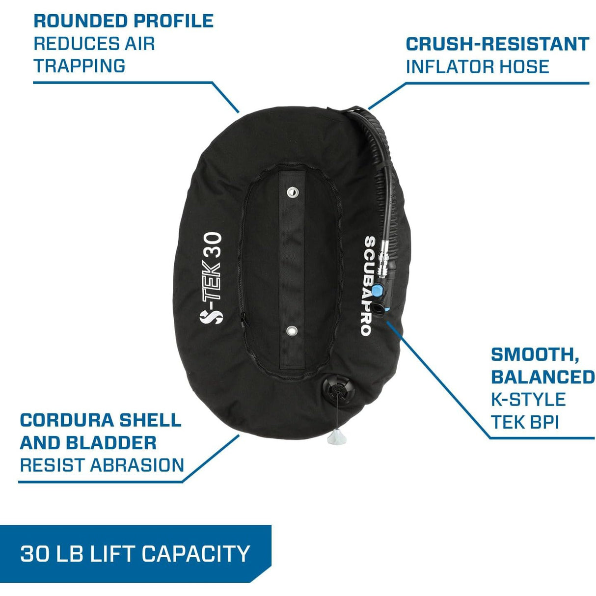 ScubaPro S-TEK Donut Wing 30 + S-TEK Pro Harness SS + Single Tank Adapter + Back Shoulder Waist Pad