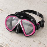 Open Box Atomic Aquatics SubFrame Mask — Black/Pink, open box, lightly used on off-white work table