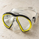 Open Box Atomic Aquatics SubFrame Mask, Medium Fit — Clear/Yellow, open box, lightly used on off-white work table