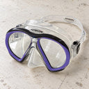 Open Box Atomic Aquatics SubFrame Mask, Medium Fit — Clear/Purple, open box, lightly used on off-white work table