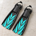 Open Box Atomic Aquatics Open Heel Fin — Aqua, open box, lightly used on off-white work table