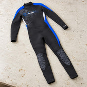 Open Box Bare 7/6 MM Manta Full Neoprene Youth Scuba Diving Wetsuit — default, open box, lightly used on off-white work table