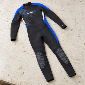 Open Box Bare 7/6 MM Manta Full Neoprene Youth Scuba Diving Wetsuit — default, open box, lightly used on off-white work table