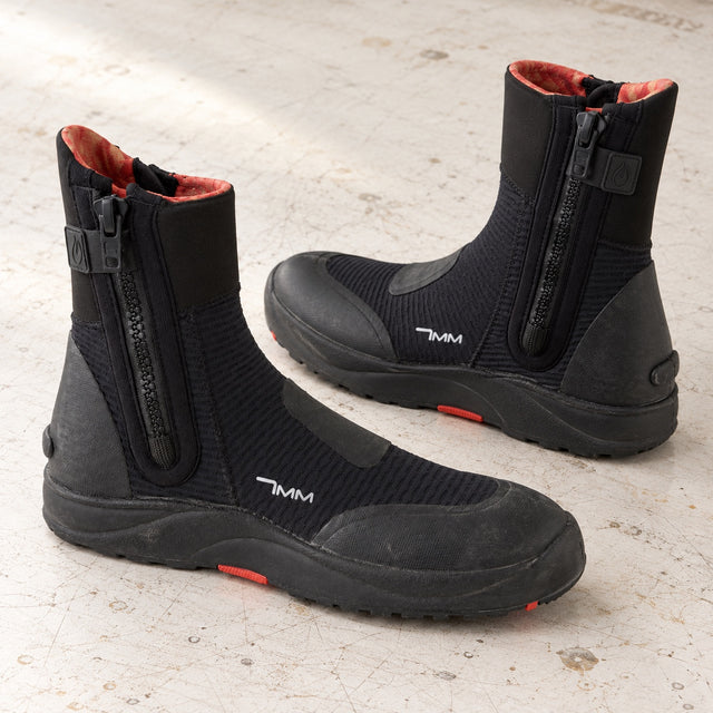 Open Box Bare 7mm Ultrawarmth Boot — Black, open box, lightly used on off-white work table