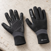 Open Box Bare 3mm Ultrawarmth Dive Gloves — Black, open box, lightly used on off-white work table