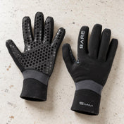 Open Box Bare 5mm Ultrawarmth Dive Gloves — Black, open box, lightly used on off-white work table
