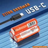 OrcaTorch 21700 5000 mAh USB-C battery used in the D710