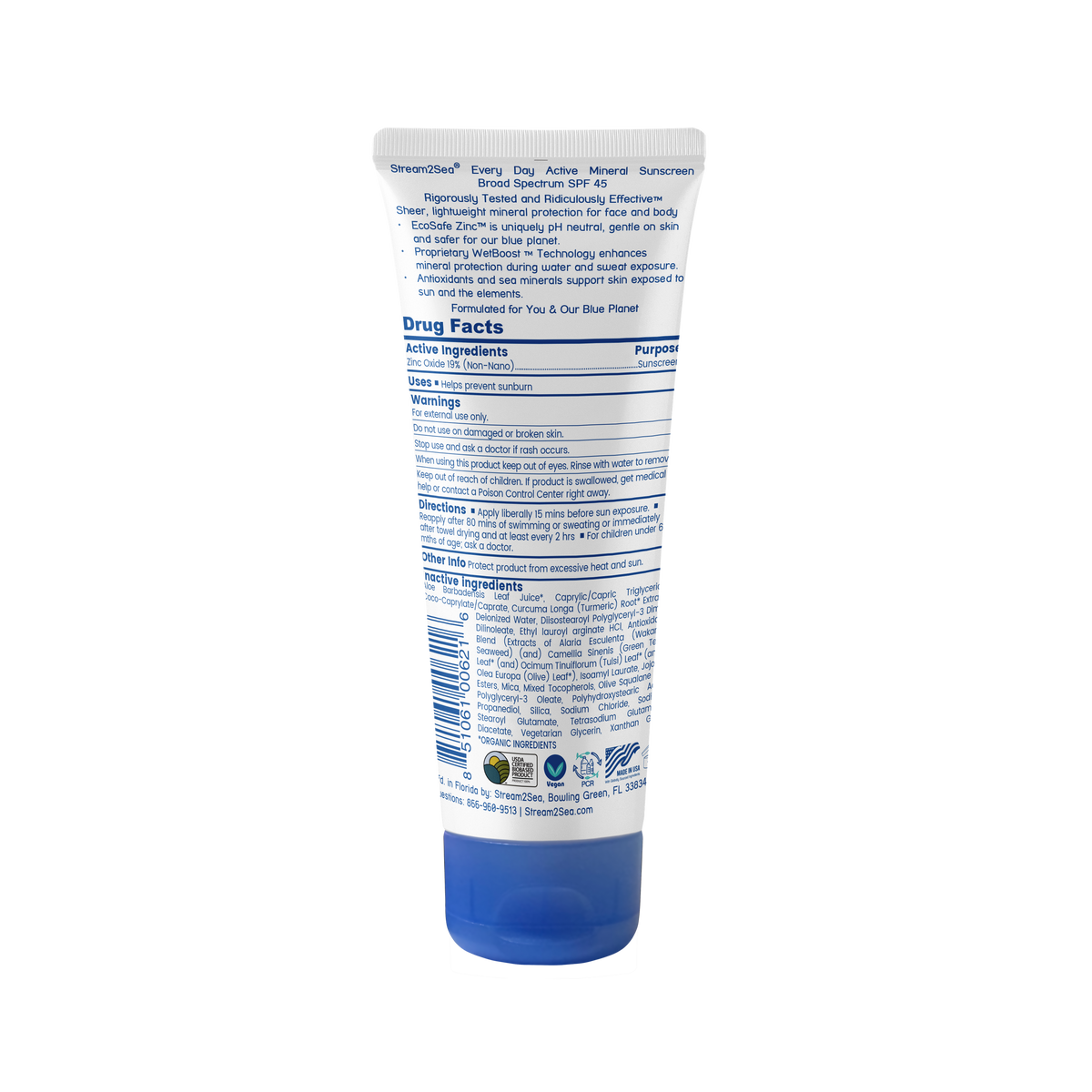 Stream2Sea Every Day Active sunscreen back label