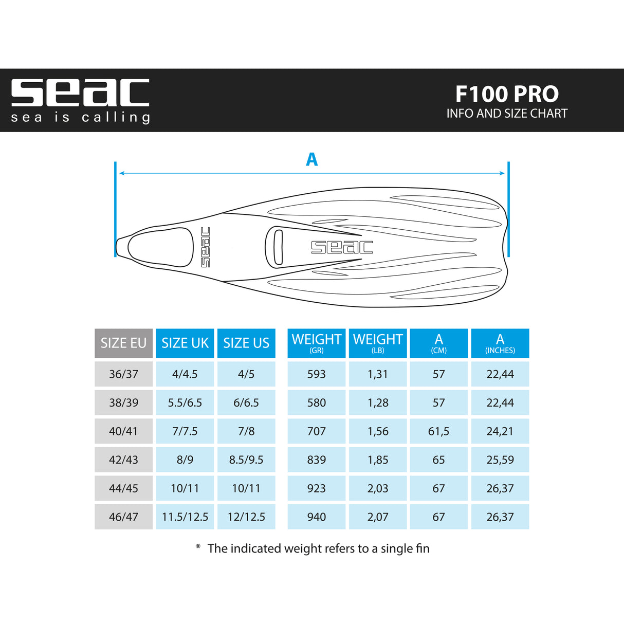Seac F-100 Pro Underwater Full Foot Fin