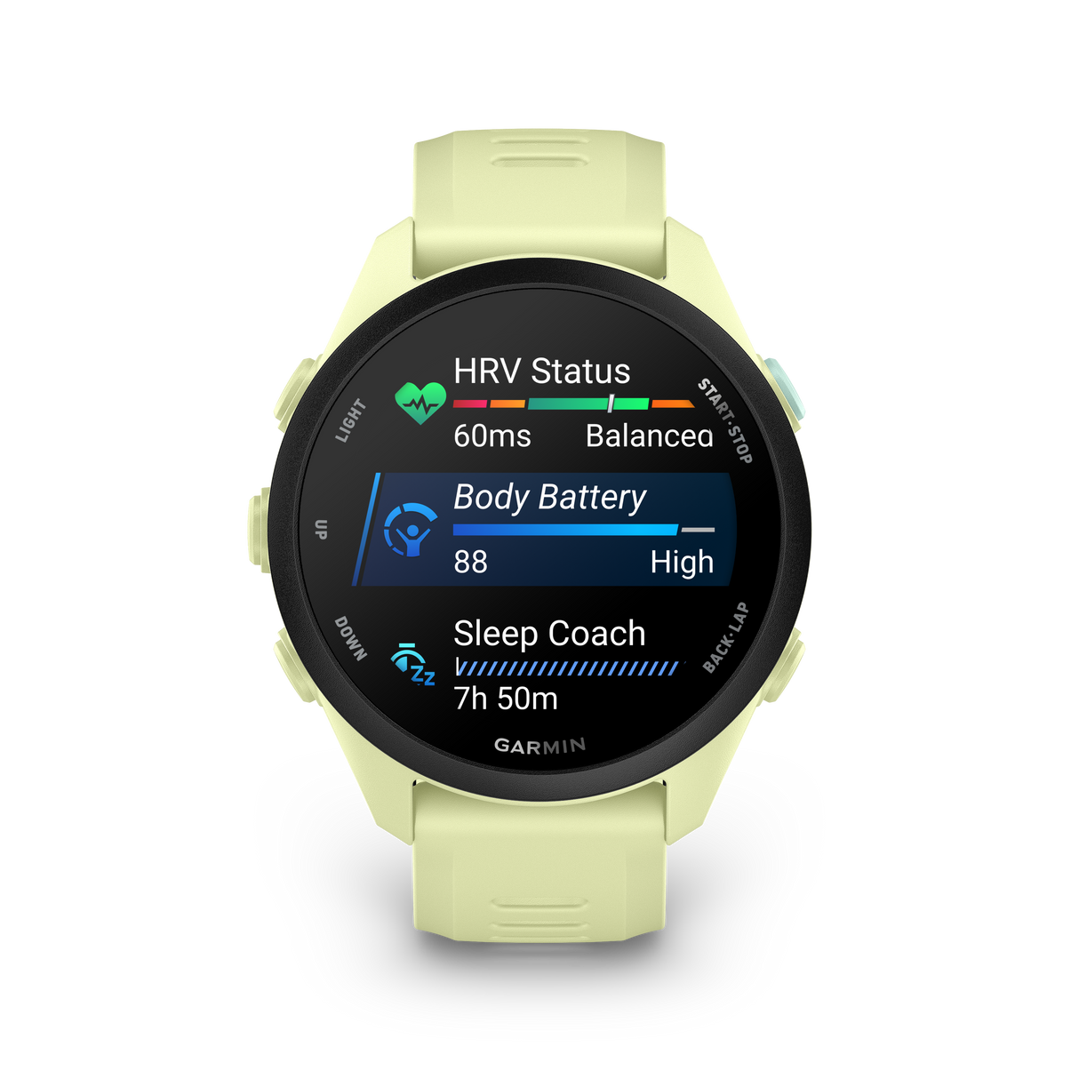 Garmin Forerunner 70 Citron glances screen