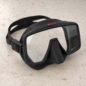 Open Box Hollis M4 Frameless Low Volume Scuba Diving Mask — default, open box, lightly used on off-white work table