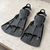Open Box Hollis F2 Heavy Duty Open Heel Scuba Diving Fin — default, open box, lightly used on off-white work table