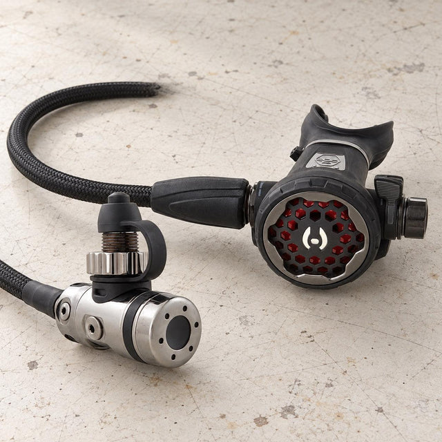 Open Box Hollis 200LX DC7 Dive Regulator Set — default, open box, lightly used on off-white work table