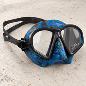 Open Box Oceanic Predator Dual Lens Ultra Low-Volume Camo Free Diving Mask — default, open box, lightly used on off-white work table