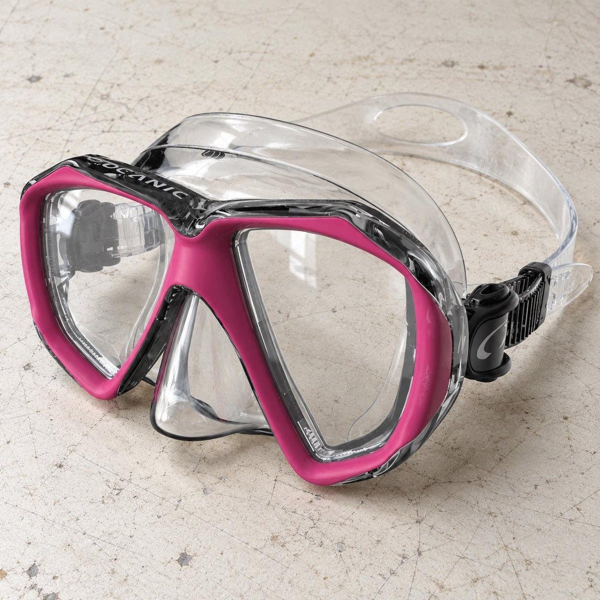 Open Box Oceanic Duo Mask — CL/Pink, open box, lightly used on off-white work table