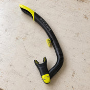 Open Box Oceanic Ultra SD Snorkel — Black/Yellow, open box, lightly used on off-white work table