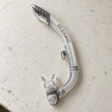 Open Box Oceanic Ultra Dry 2 Snorkel — Clear/Titanium, open box, lightly used on off-white work table