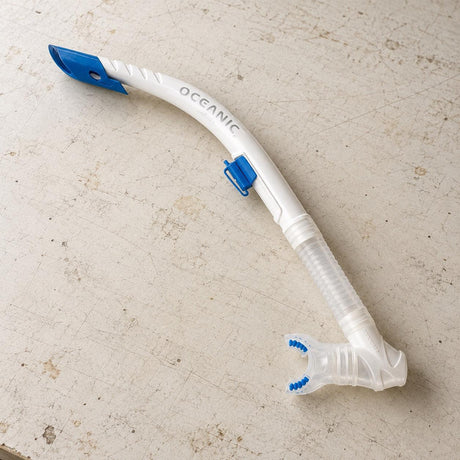 Open Box Oceanic Arid Snorkel — Blue/Clear, open box, lightly used on off-white work table