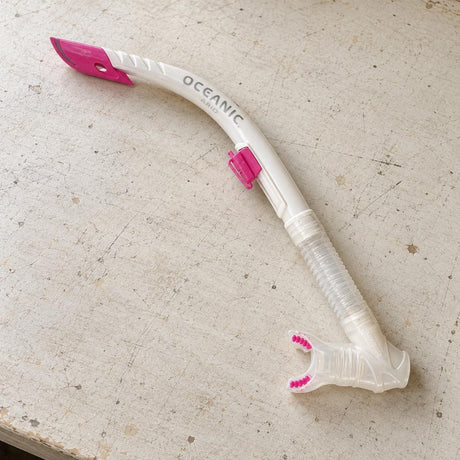 Open Box Oceanic Arid Snorkel — Pink/Clear, open box, lightly used on off-white work table