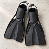 Open Box Oceanic Accel Fin — Black, open box, lightly used on off-white work table