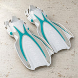 Open Box Oceanic Manta Ray Fin — Sea Blue/White, open box, lightly used on off-white work table