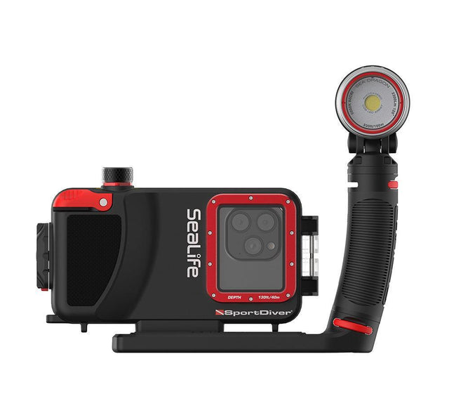 SeaLife SportDiver 2300 Explorer set: SportDiver housing and Sea Dragon 2300F light on a grip and single tray