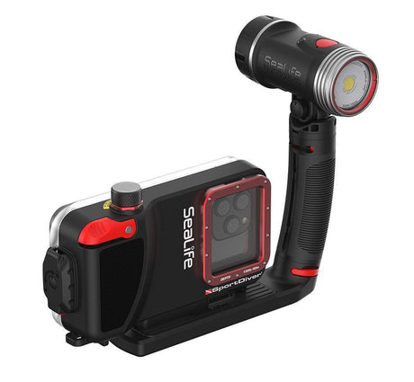 SeaLife SportDiver housing with Sea Dragon 2300F light, side view