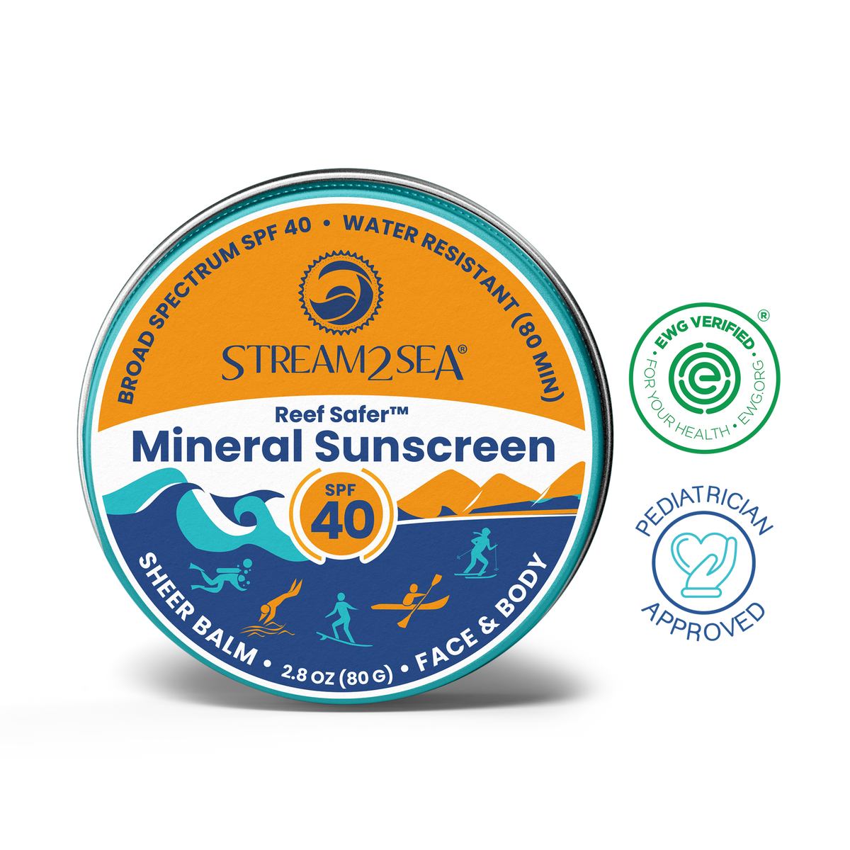 Stream2Sea SPF 40 Mineral Sunscreen Balm, 2.8 oz tin