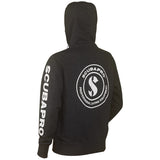 Scubapro Zip Up Hoodie - Gray, back view with SCUBAPRO Professional Diving Equipment logo and sleeve print