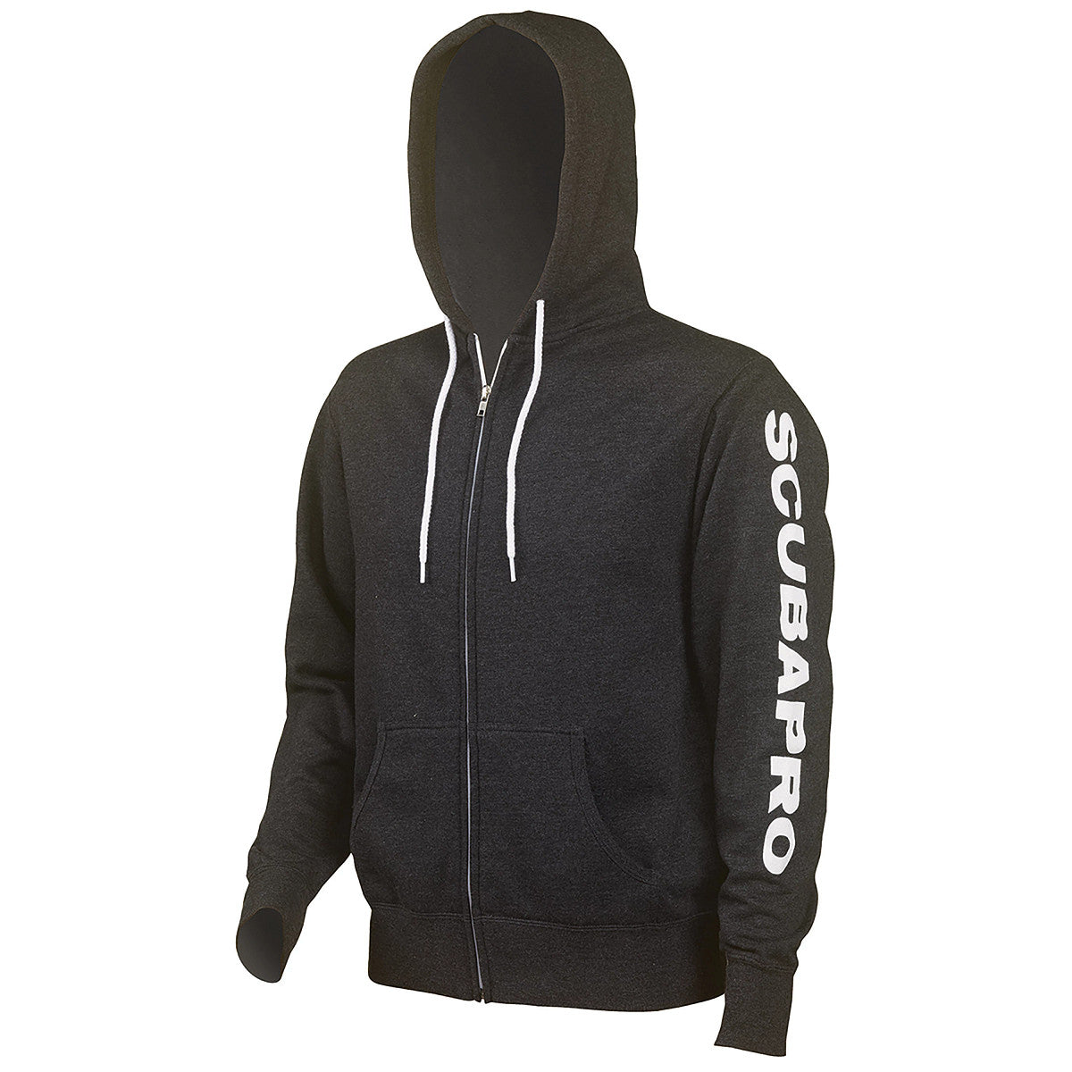 Scubapro Zip Up Hoodie - Gray, three-quarter view with SCUBAPRO sleeve print