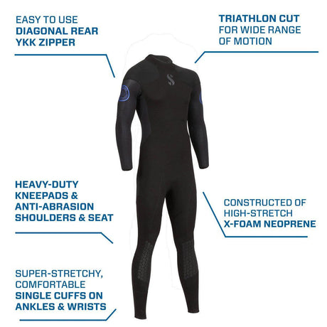 Scubapro Oneflex Steamer 3 mm B-Zip Men's Wetsuit - features overview