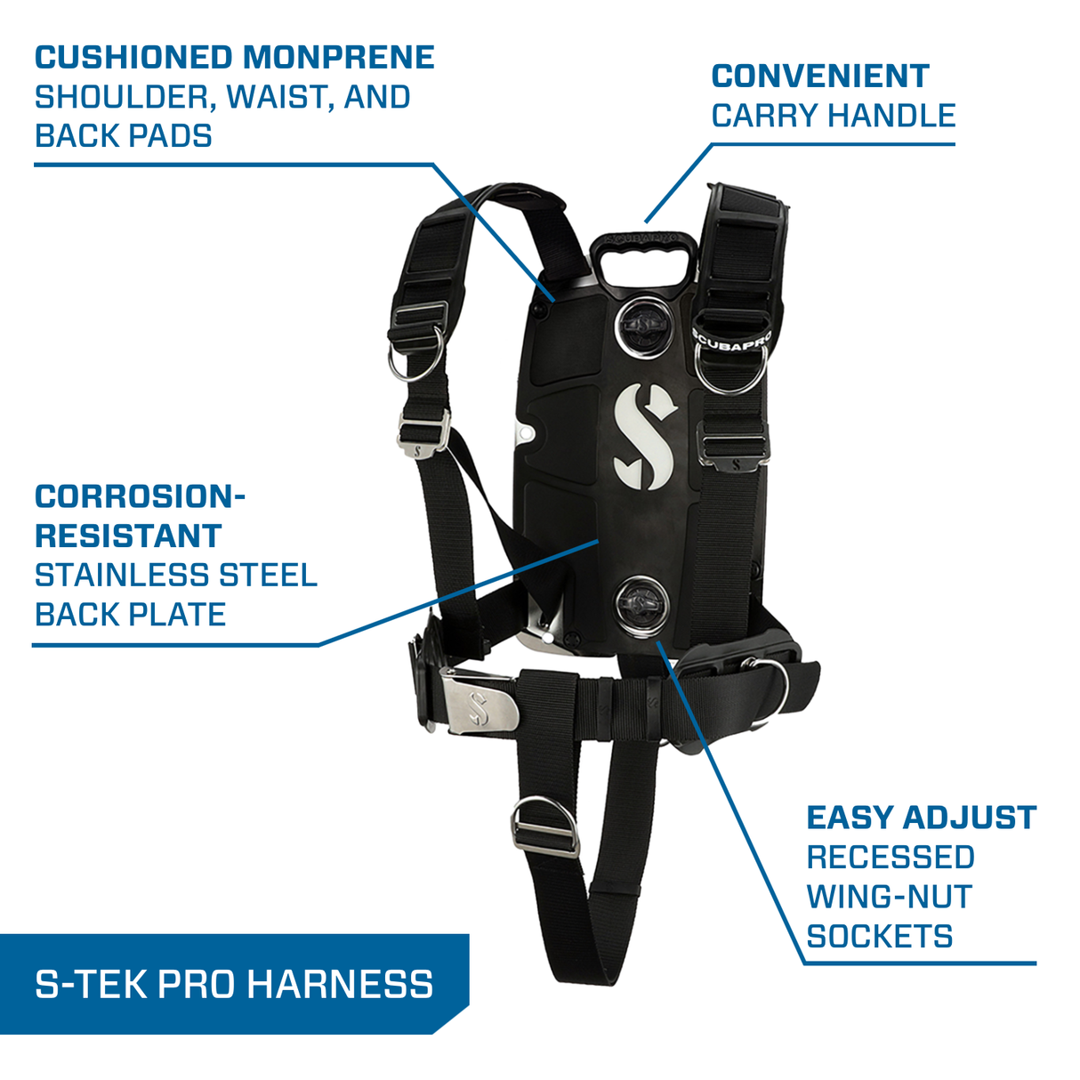 ScubaPro S-TEK Donut Wing 30 + S-TEK Pro Harness SS + Single Tank Adapter + Back Shoulder Waist Pad