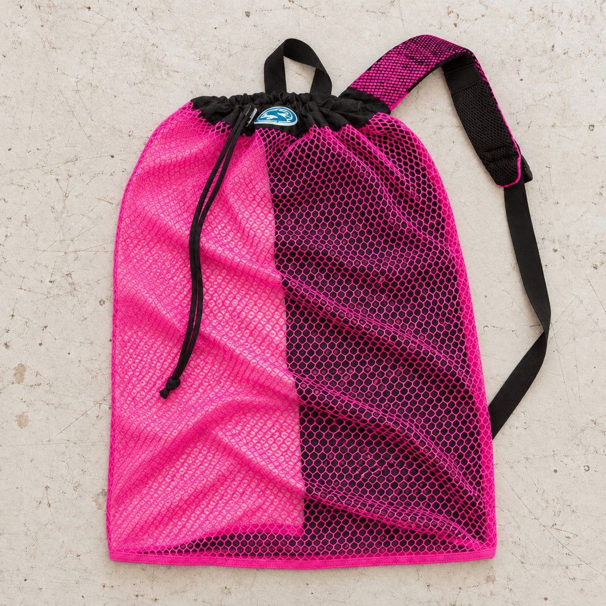 Open Box Stahlsac B.V.I. Mesh Backpack — Pink — open-box overhead flat lay
