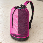 Open Box Stahlsac B.V.I. Mesh Backpack — Pink, open box, lightly used on off-white work table
