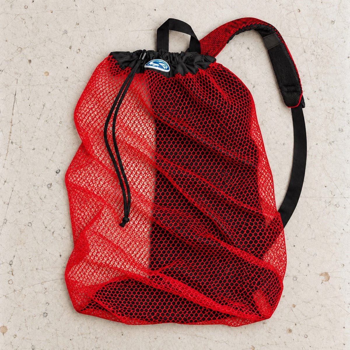 Open Box Stahlsac B.V.I. Mesh Backpack — Red — open-box overhead flat lay