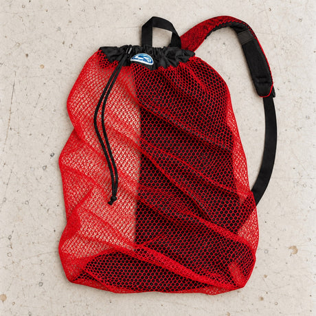 Open Box Stahlsac B.V.I. Mesh Backpack — Red — open-box overhead flat lay