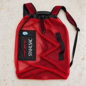 Open Box Stahlsac Panama Mesh Backpack — Red — open-box overhead flat lay