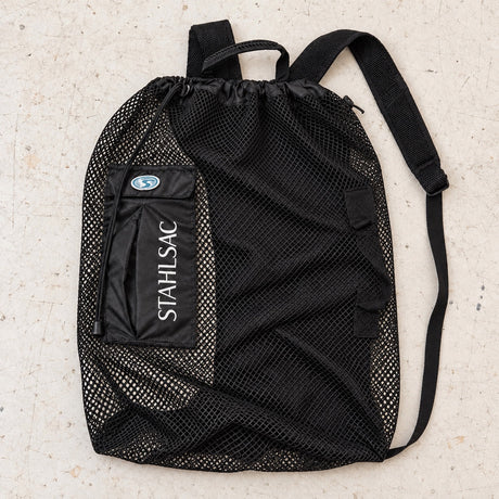 Open Box Stahlsac Bonaire Mesh Backpack — Black — open-box overhead flat lay