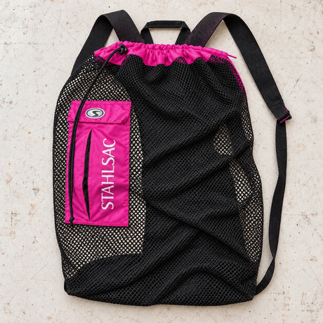 Open Box Stahlsac Bonaire Mesh Backpack — Pink — open-box overhead flat lay