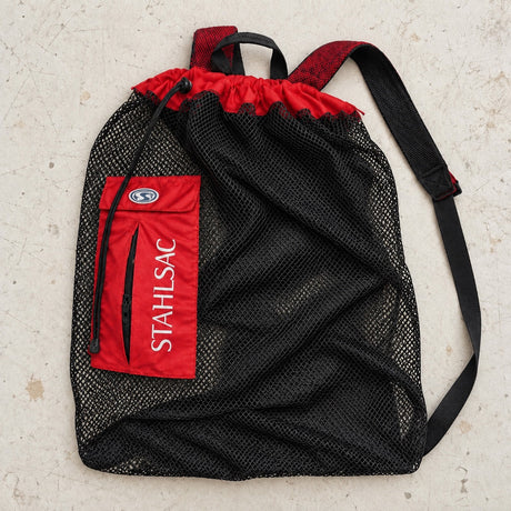 Open Box Stahlsac Bonaire Mesh Backpack — Red — open-box overhead flat lay