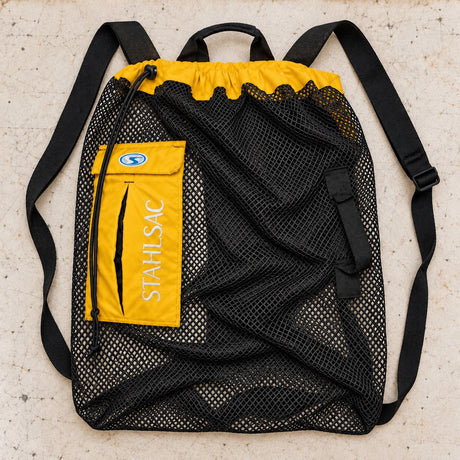 Open Box Stahlsac Bonaire Mesh Backpack — Yellow — open-box overhead flat lay