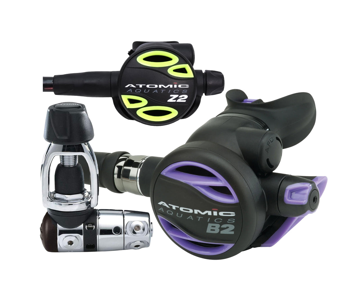 Atomic Aquatics B2 Regulator, Yoke Sealed with Color Kit and Z2 Octo Scuba Diving Package-Yoke, Sealed-Purple-