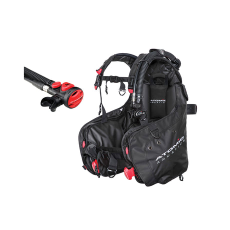 Atomic Aquatics BC1 BCD and SS1 Safe Second Inflator Diving Package-Black-Medium-Red