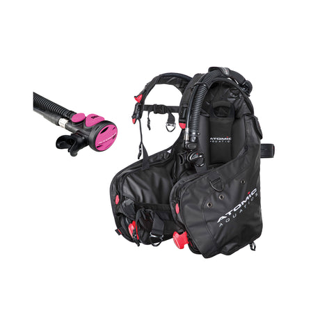 Atomic Aquatics BC1 BCD and SS1 Safe Second Inflator Diving Package-Black-Small-Pink