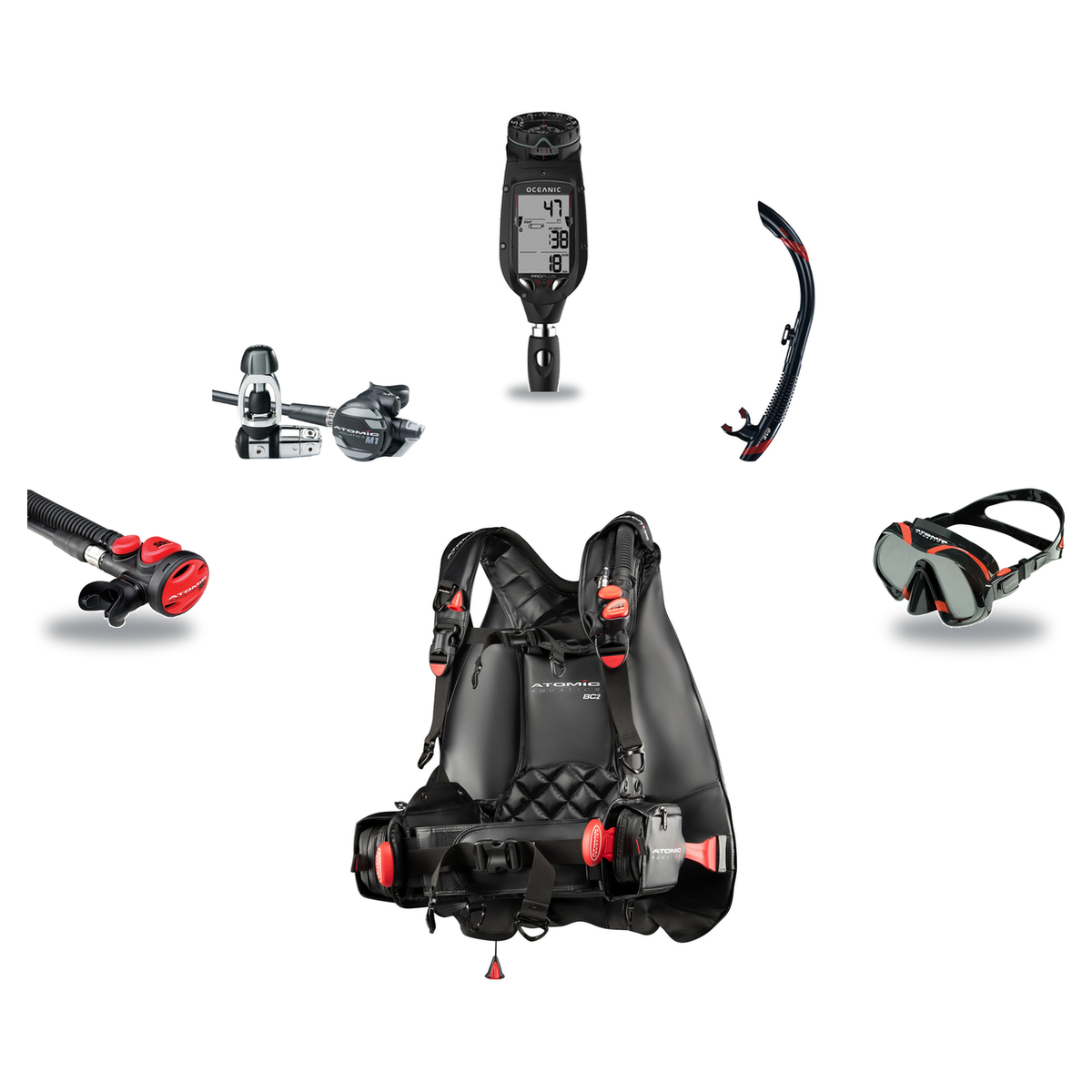 Atomic Aquatics Elite Scuba Package – BC2 BCD + B2 Regulator + SS1 Octo + ProPlus 4.0 Computer + Venom Mask & SV2 Snorkel —…