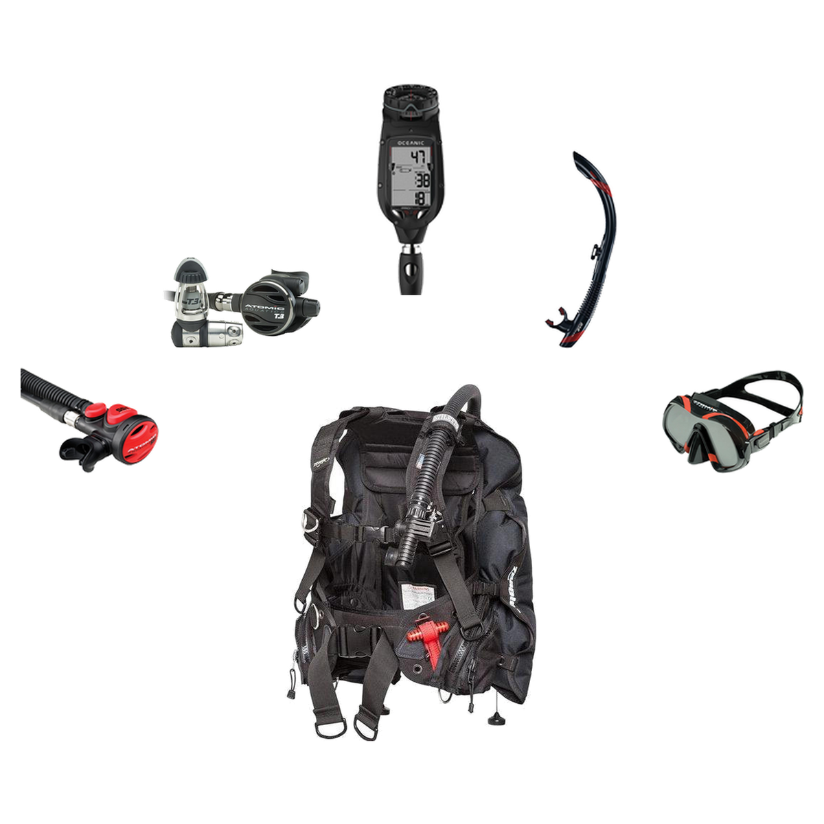 Atomic Aquatics Elite Scuba Package – BC2 BCD + B2 Regulator + SS1 Octo + ProPlus 4.0 Computer + Venom Mask & SV2 Snorkel —…
