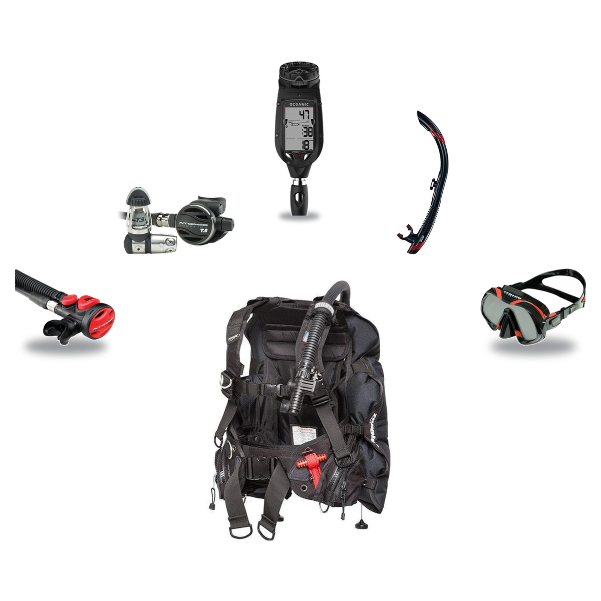 Atomic Aquatics Elite Scuba Package – BC2 BCD + B2 Regulator + SS1 Octo + ProPlus 4.0 Computer + Venom Mask & SV2 Snorkel —…